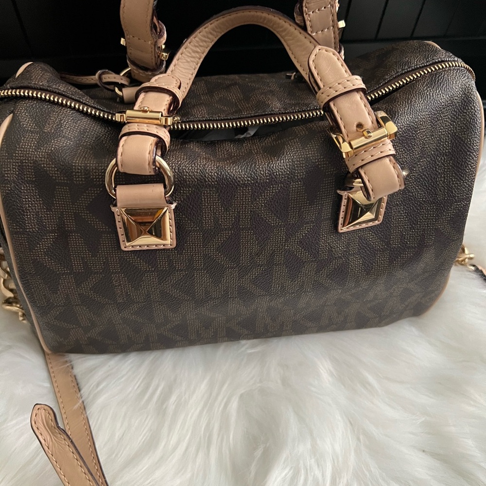 Michael Kors Dark Brown and Beige Satchel